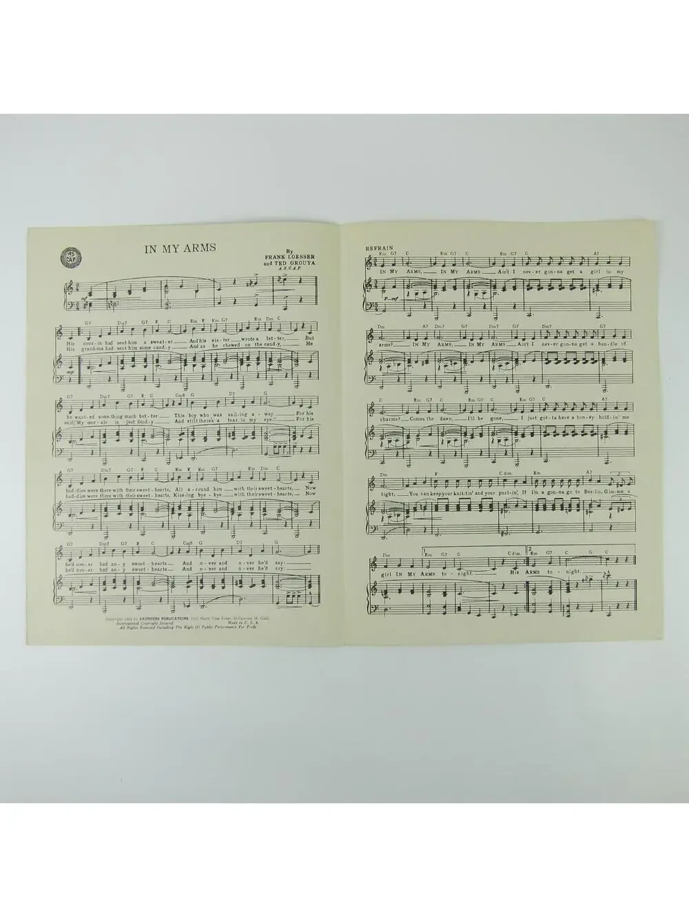 Sheet Music In My Arms See Here Private Hargrove Robert Walker Donna Reed 1943